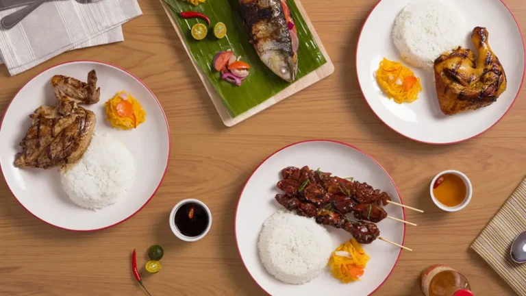 Kebab, rice, and chicken in plates, a menu of Tepa King Philippines resturant.