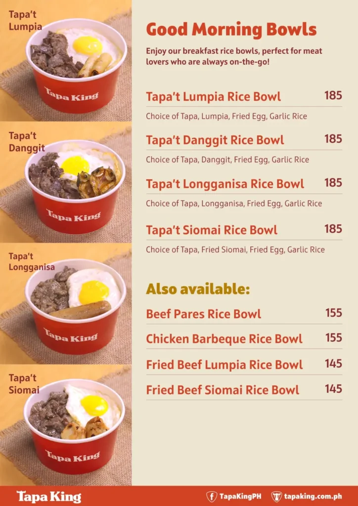 Tapa King bowls Menu with Prices