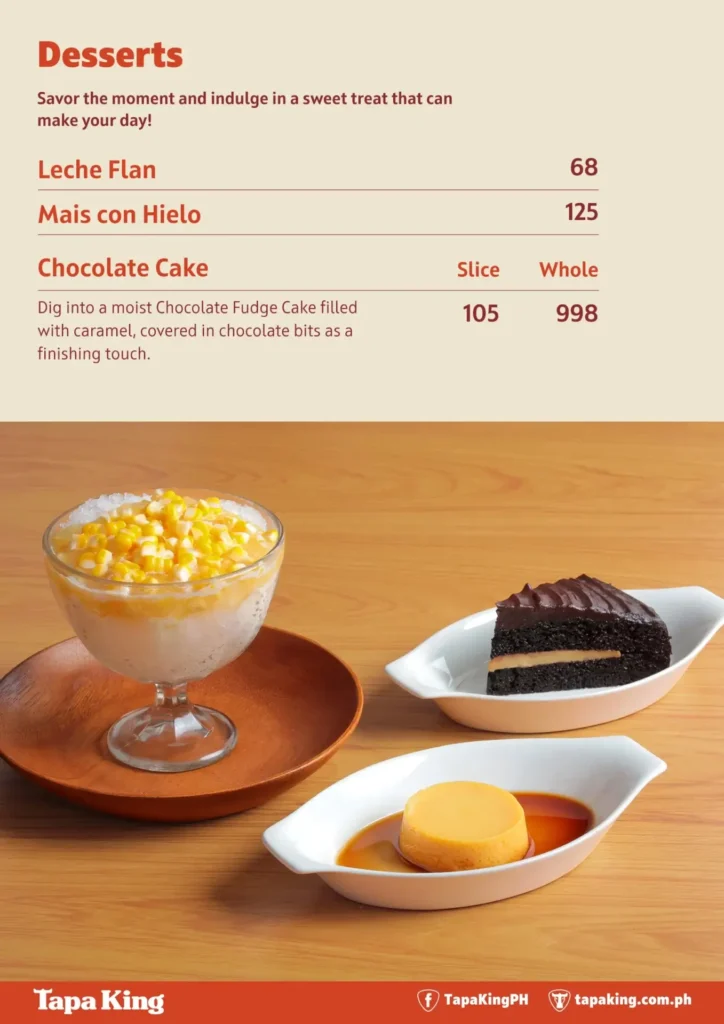 Tapa King Desserts Menu with Prices