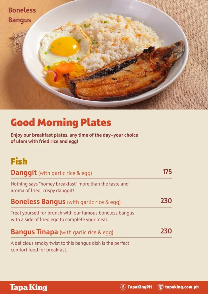 Tapa King Morning Plates Menu with Prices