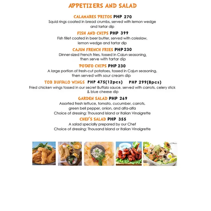 The Orange Bucket Salads Menu with Prices