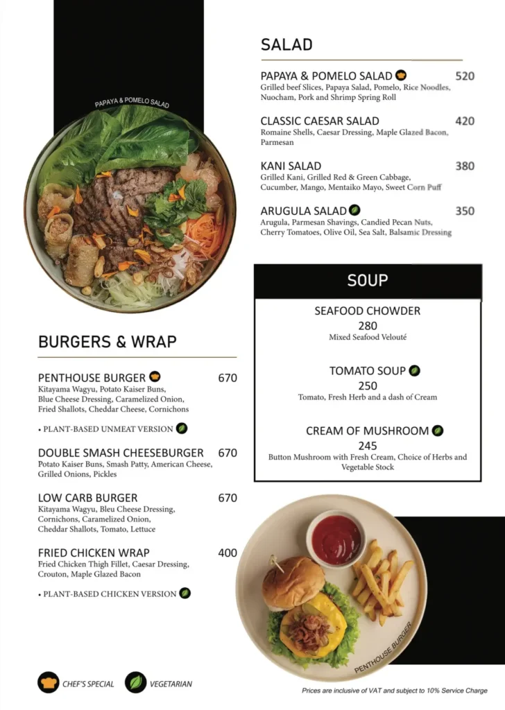 The Penthouse 8747 Burgers & Wrap, a menu of The Penthouse 8747 Philippines resturant.