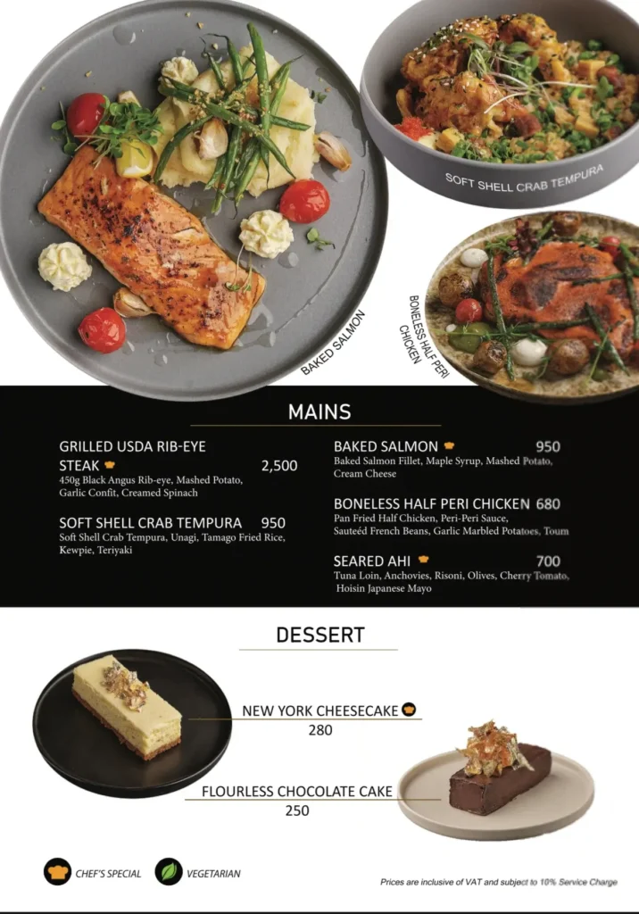 The Penthouse 8747 Mains, a menu of The Penthouse 8747 Philippines resturant.