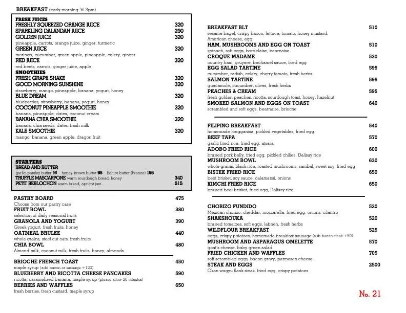 Wildflour Breakfast Menu, a menu of Wildflour philippines resturant.