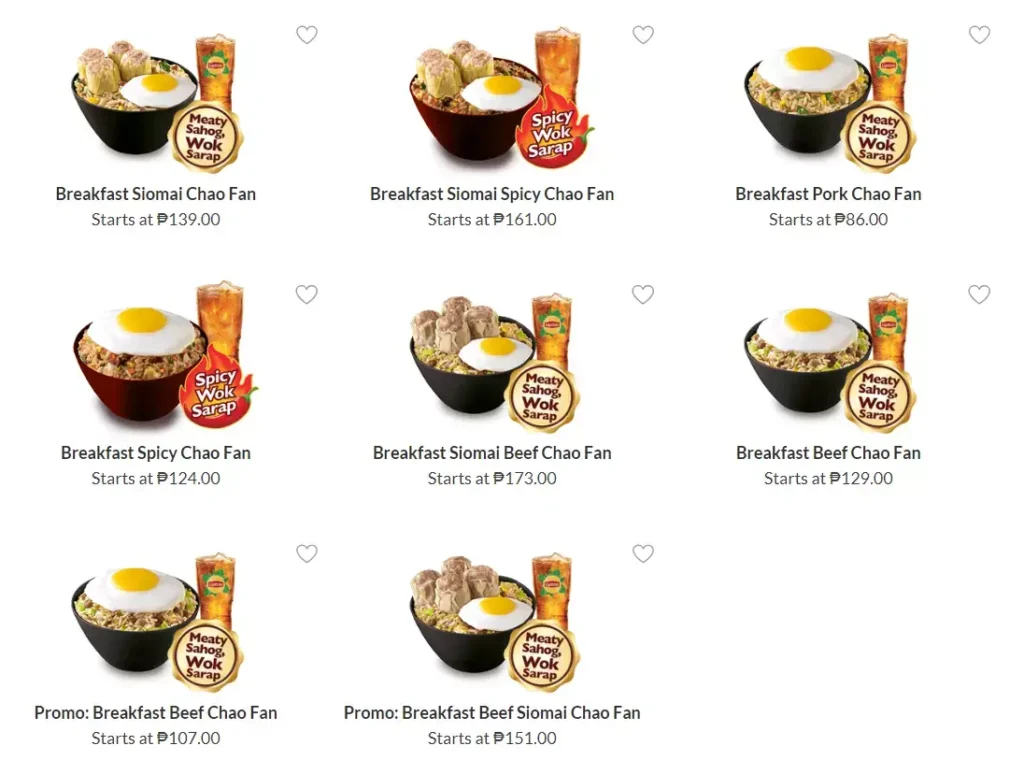 Breakfast, a menu of Chowking Philippines resturant.