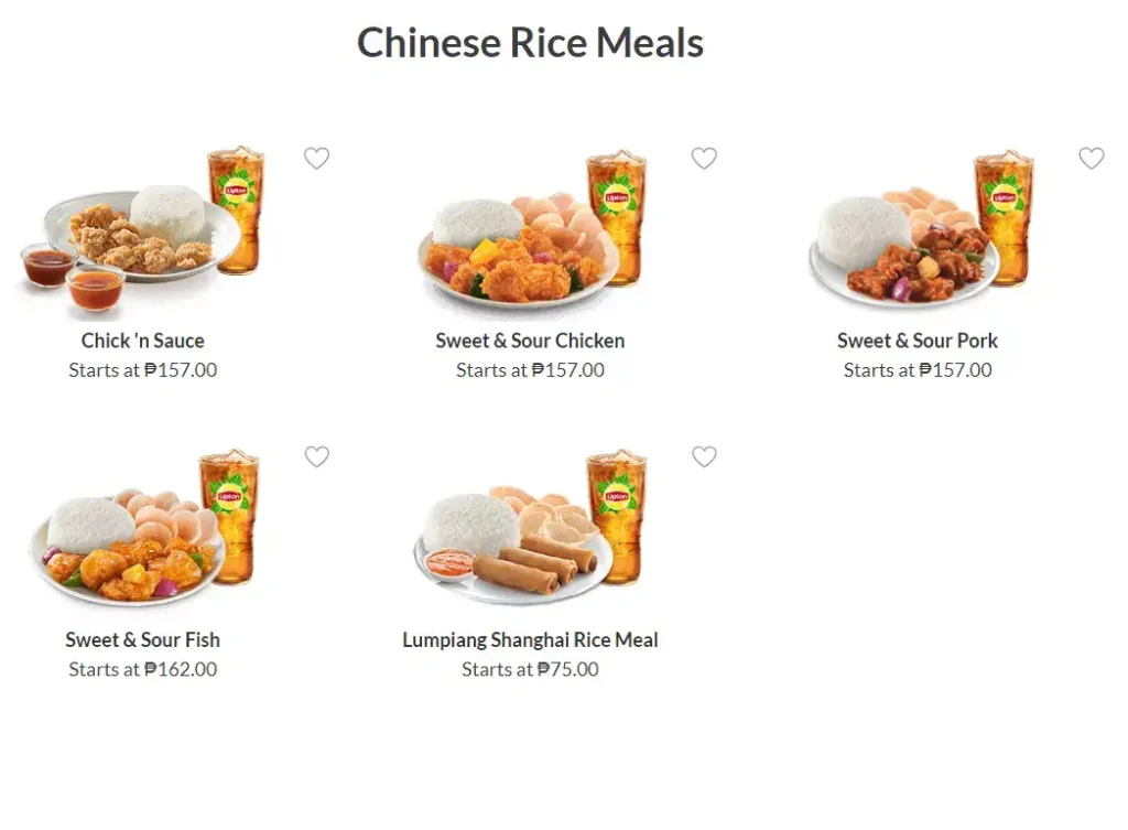 Chinese Rice, a menu of Chowking Philippines resturant.