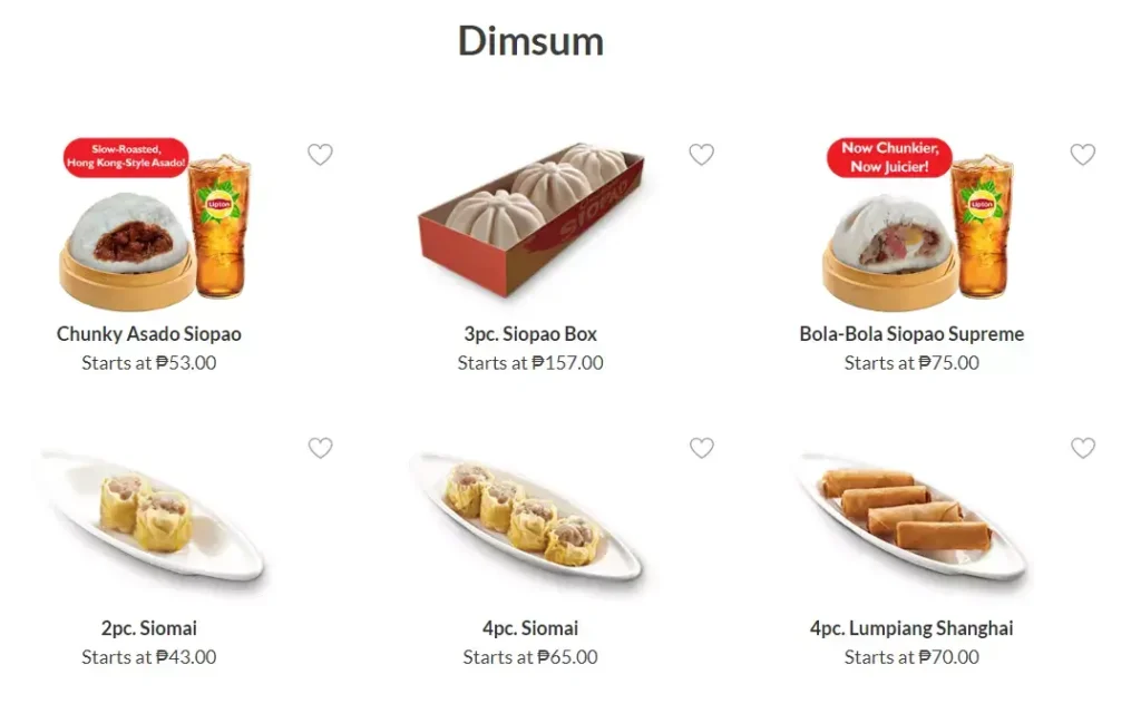 Dimsum, a menu of Chowking Philippines resturant.