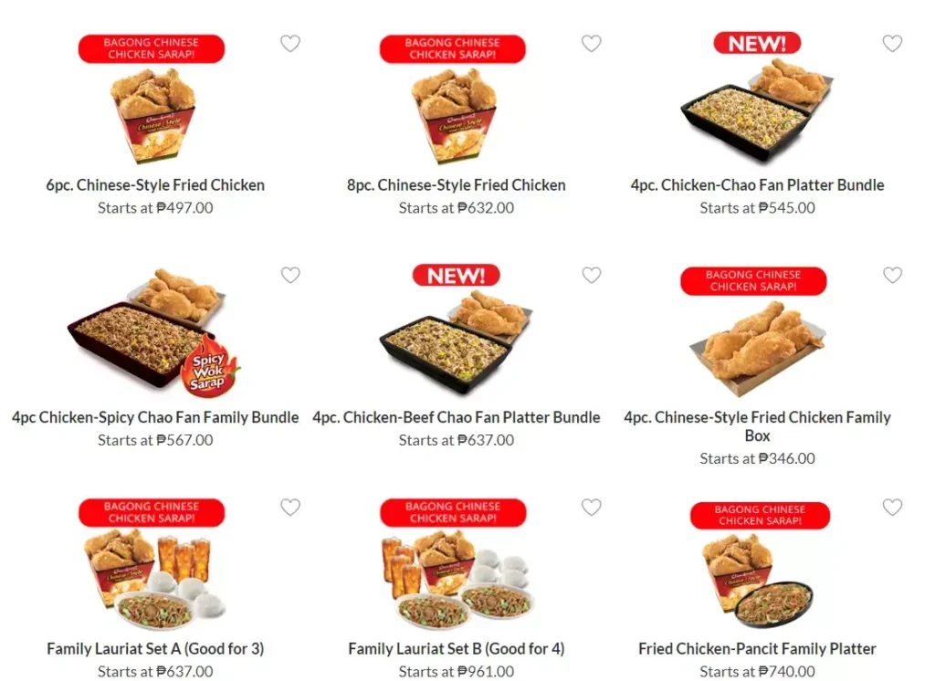 Good for sharing, a menu of Chowking Philippines resturant.