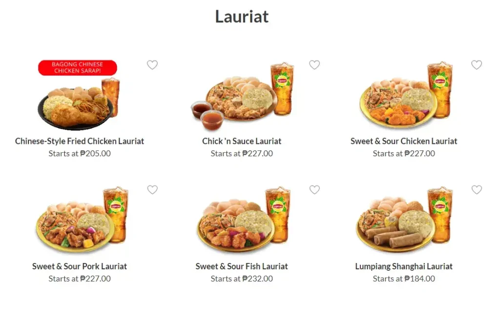 Lauriat, a menu of Chowking Philippines resturant.