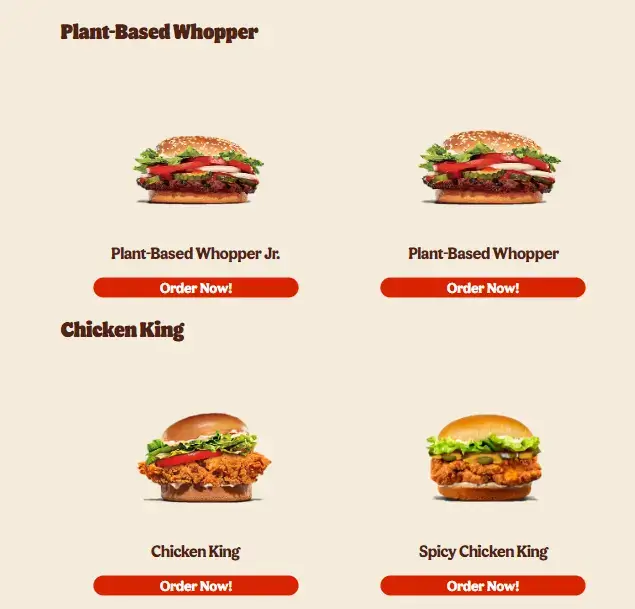 Burger King Plant-Based Whopper Menu with Prices