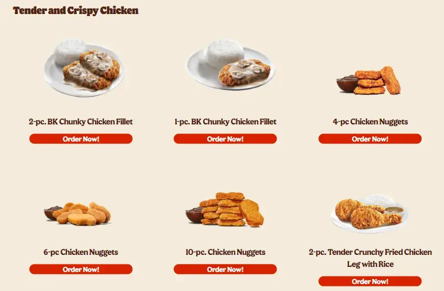 Burger King Tender & Crispy Chicken Menu with Prices