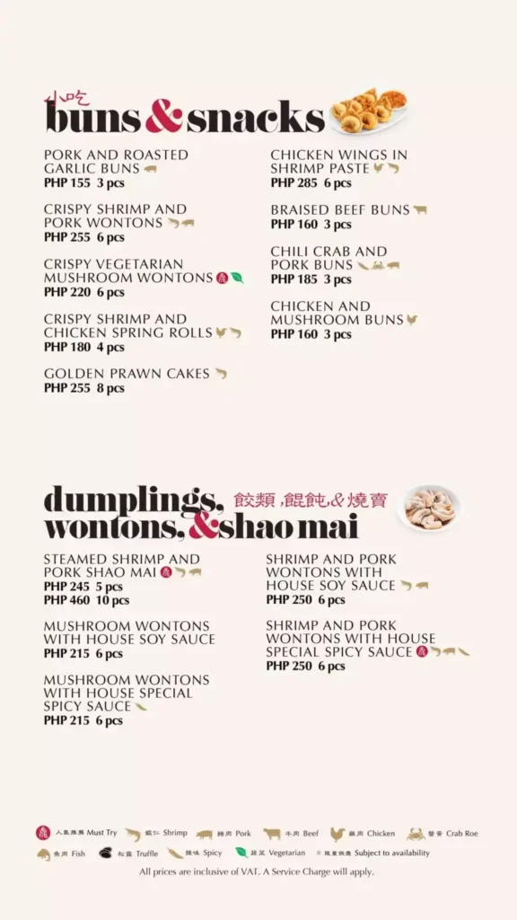 Din Tai Fung Buns & Snacks Menu with Prices