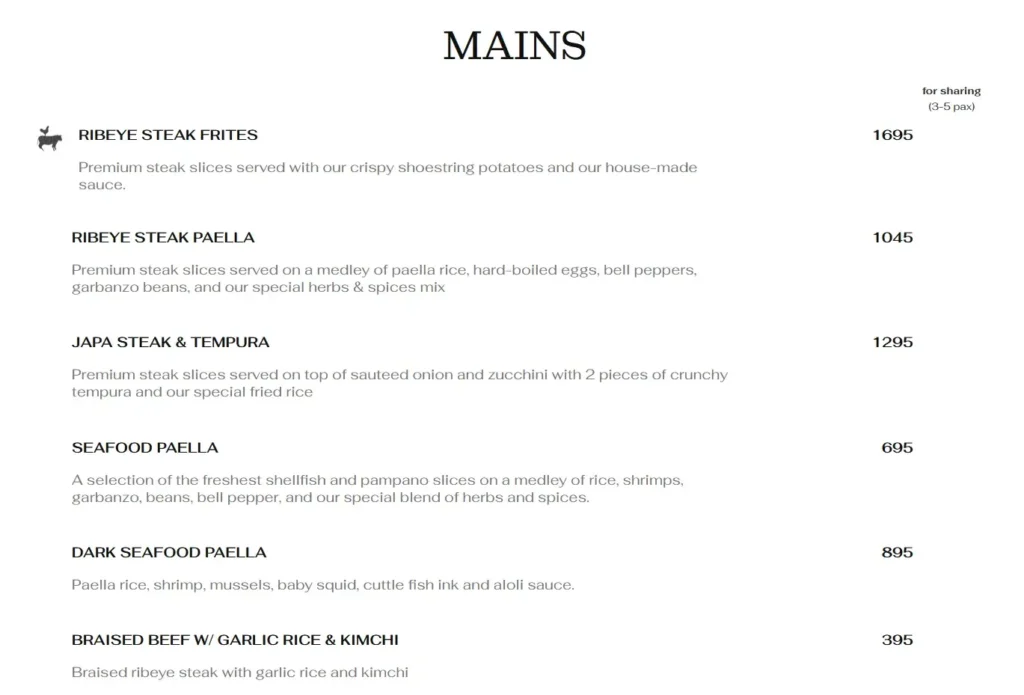 Hai Chix & Steaks Mains Menu