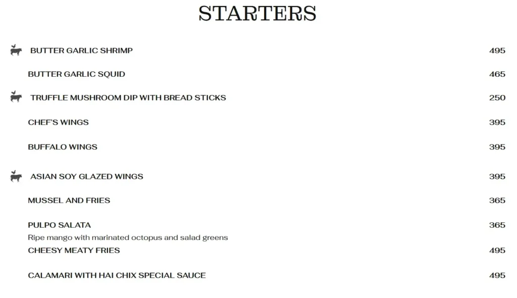 Hai Chix & Steaks Starters Menu