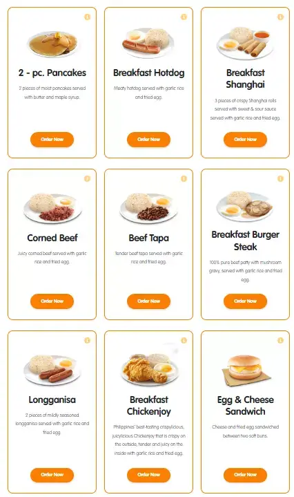 Breakfast, a menu of Jollibee Philippines resturant.