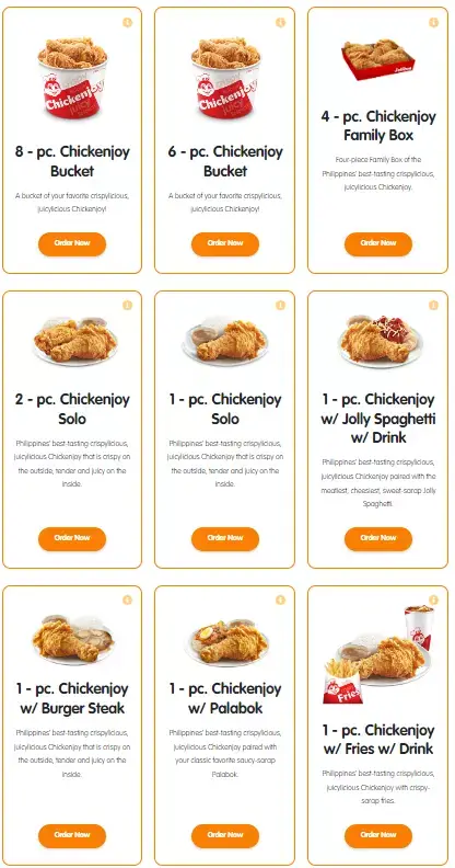 Family Meals, a menu of Jollibee Philippines resturant.