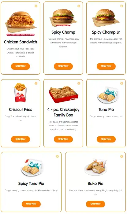 New Products, a menu of Jollibee Philippines resturant.