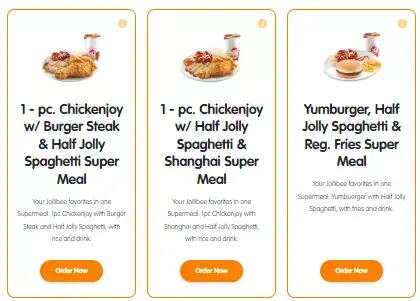 Super Meals, a menu of Jollibee Philippines resturant.