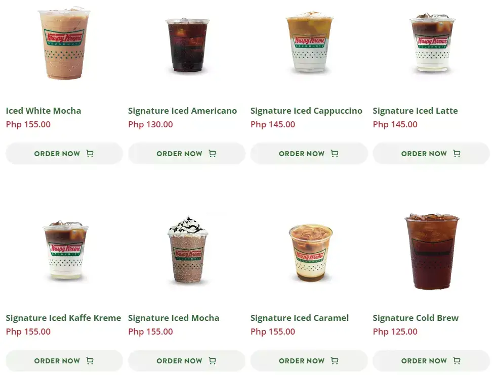 Krispy Kreme Iced Beverages Menu with Prices