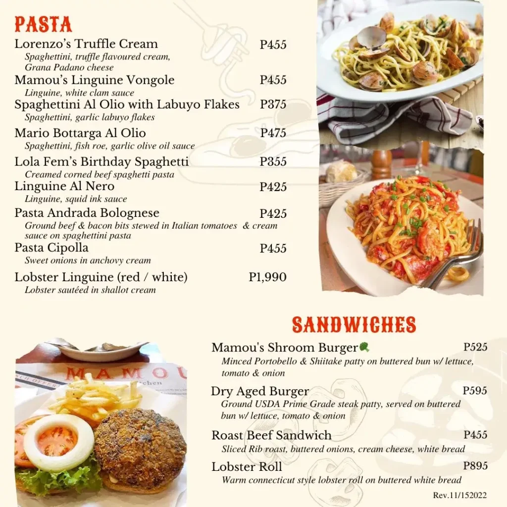 Mamou Philippines Menu Prices 2024