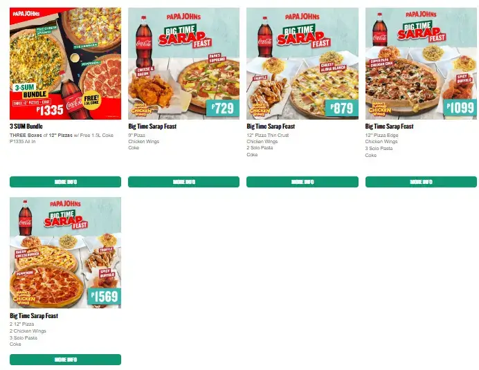 Papa Johns Promos Menu with Prices