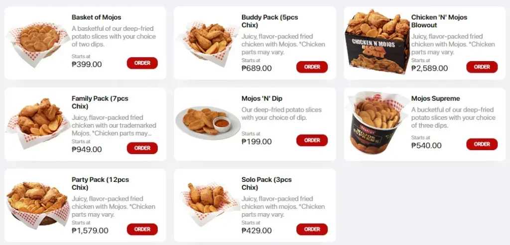 Shakey’s Chicken ‘N Mojos Menu