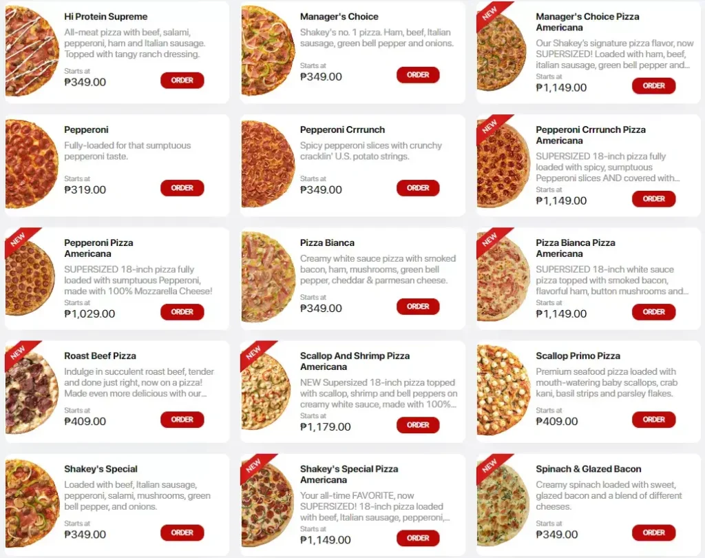 Shakey’s Pizza all flavors Menu with Prices