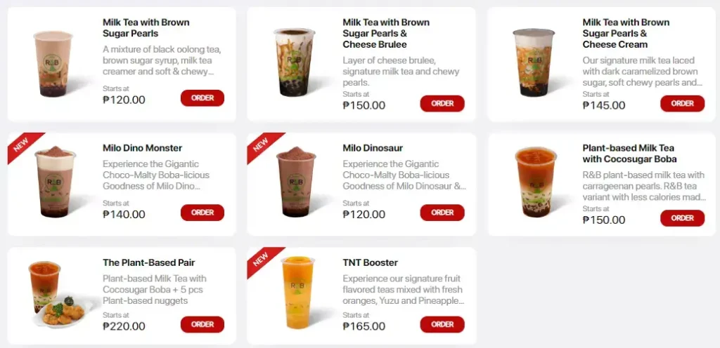 Shakey’s R&B Milk Tea Menu with Prices