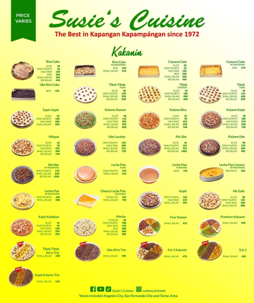 Susie’s Cuisine Philippines Menu Prices 2024