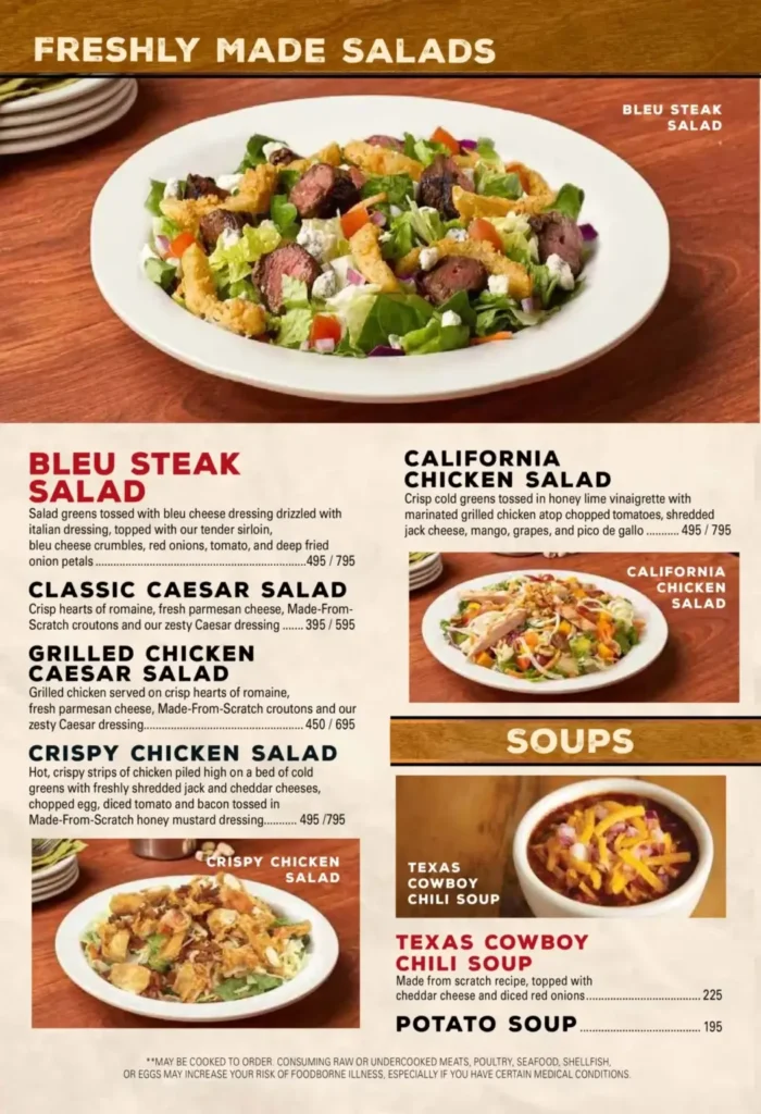 Texas Roadhouse Freshly Made Salad Menu with Prices