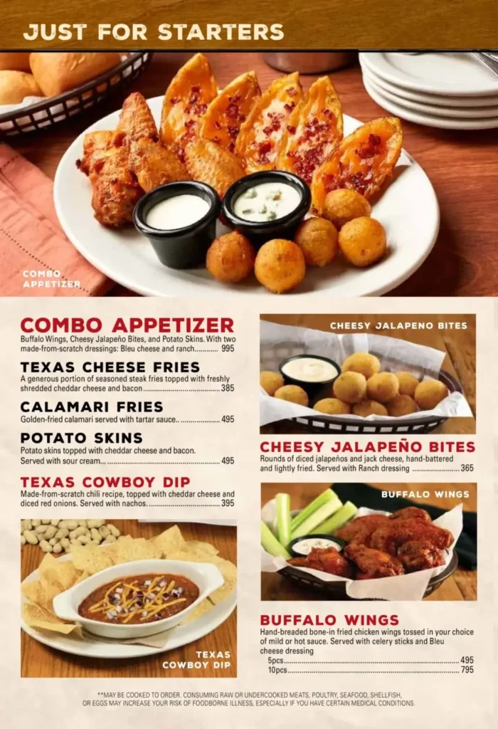 Texas Roadhouse Starters Menu prices