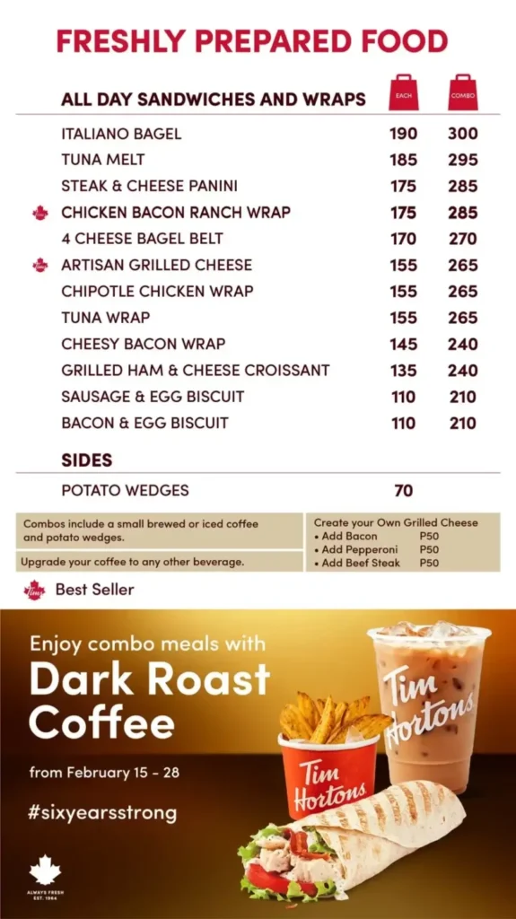 Tim Hortons Frozen Blended Menu with Prices
