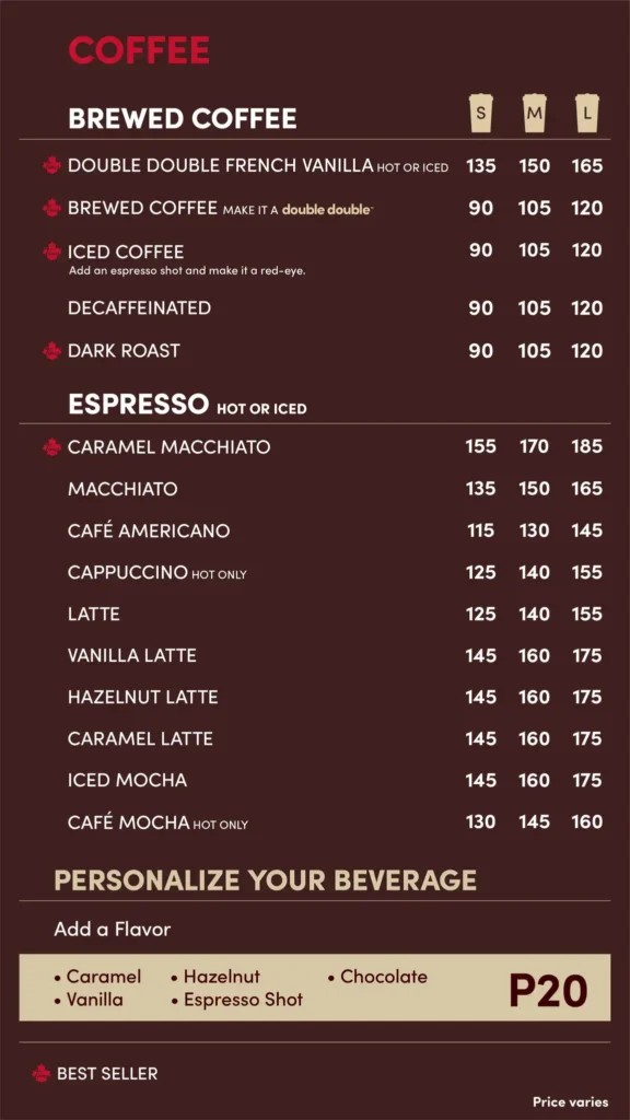 Tim Hortons Non-coffee Iced Capps Menu with Prices