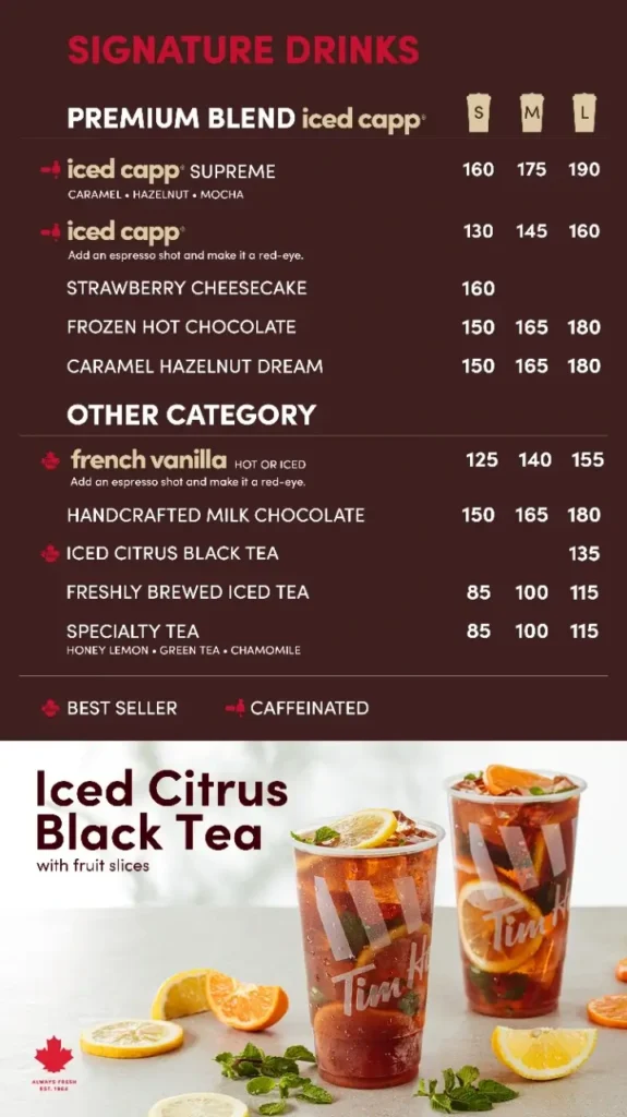 Tim Hortons Top Picks for You Menu with Prices