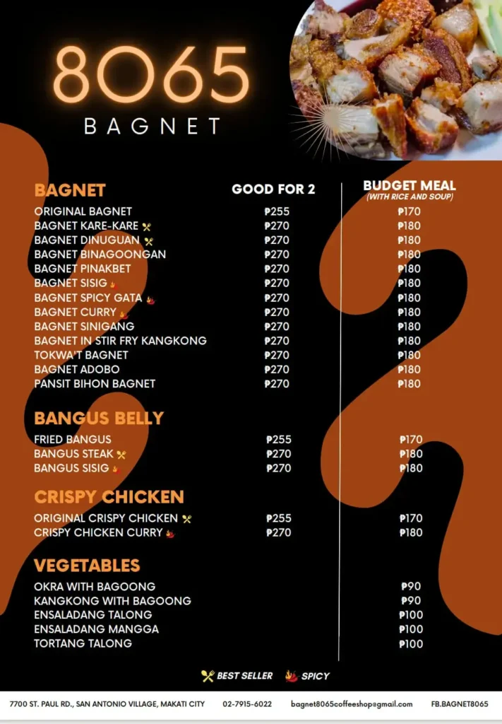 8065 Bagnet Menu with Prices