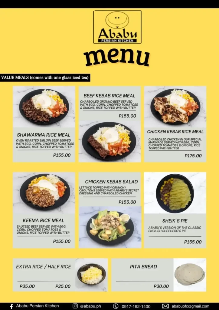 Ababu Menu with Prices