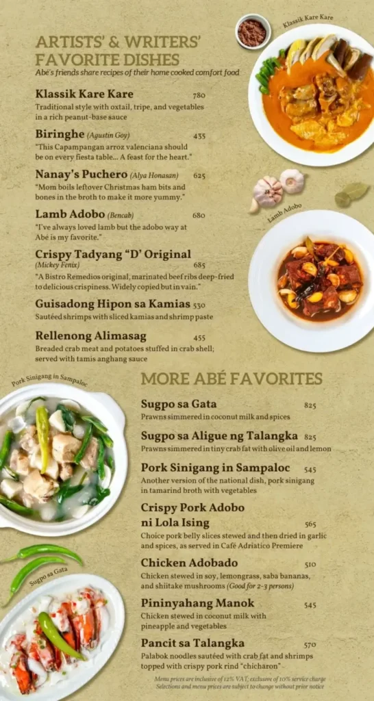 Abe Philippines All time fav Menu with Prices