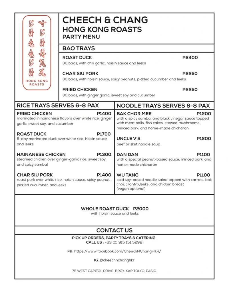 Cheech & Chang Menu with Prices