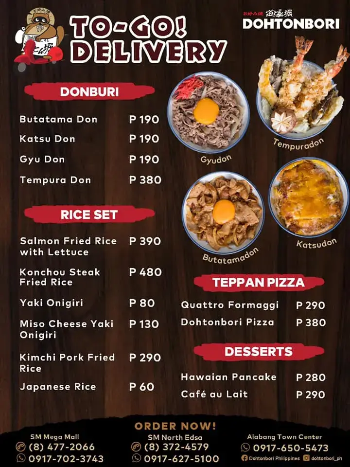 Dohtonbori Donburi Menu with Prices