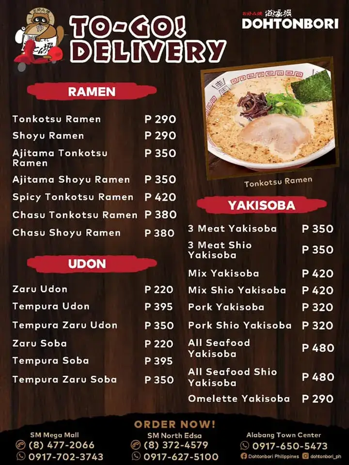 Dohtonbori Ramen Menu with Prices