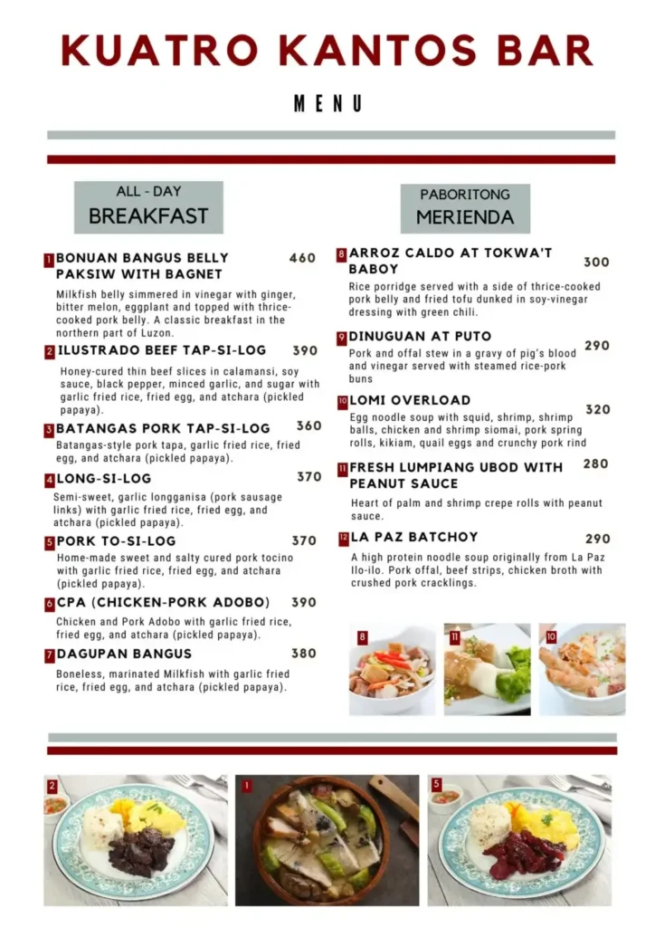 Ilustrado Breakfast Menu with Prices