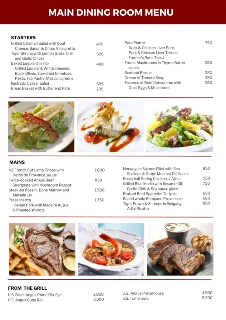 Ilustrado Mains Menu with Prices