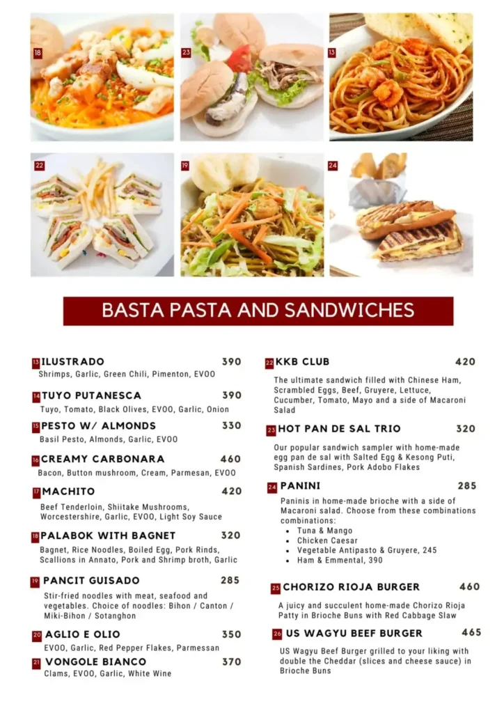 Ilustrado Pasta & Noodles Menu with Prices