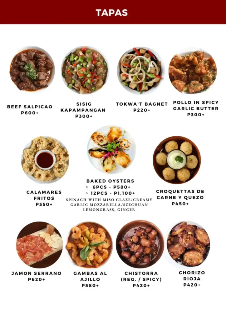 Ilustrado Tapas Menu with Prices