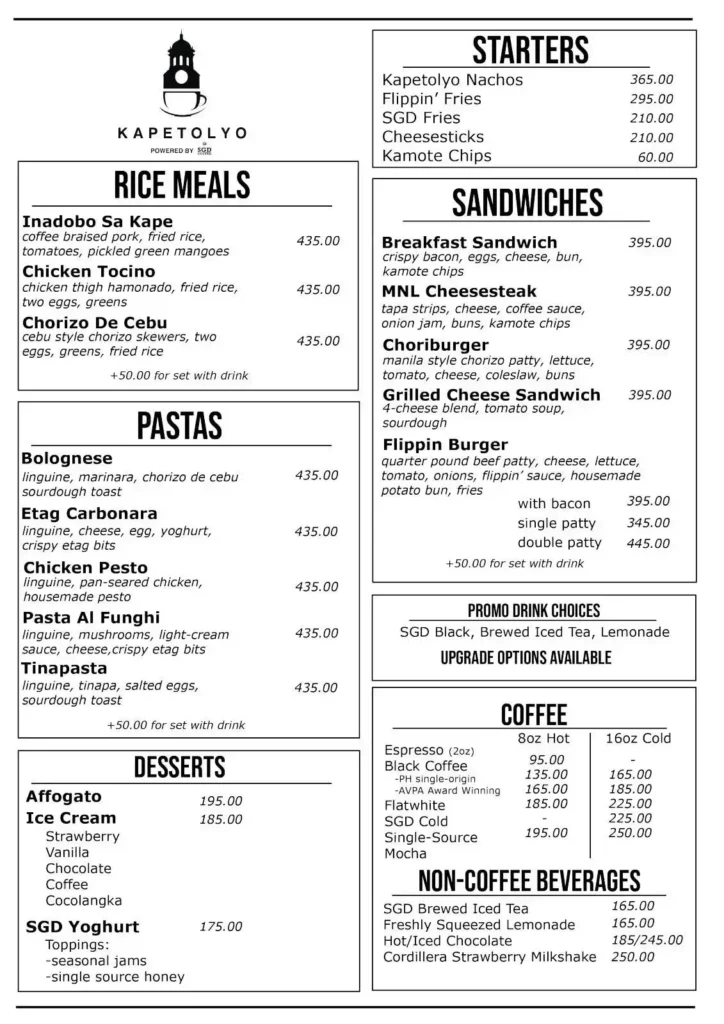 Kapetolyo Menu with Prices