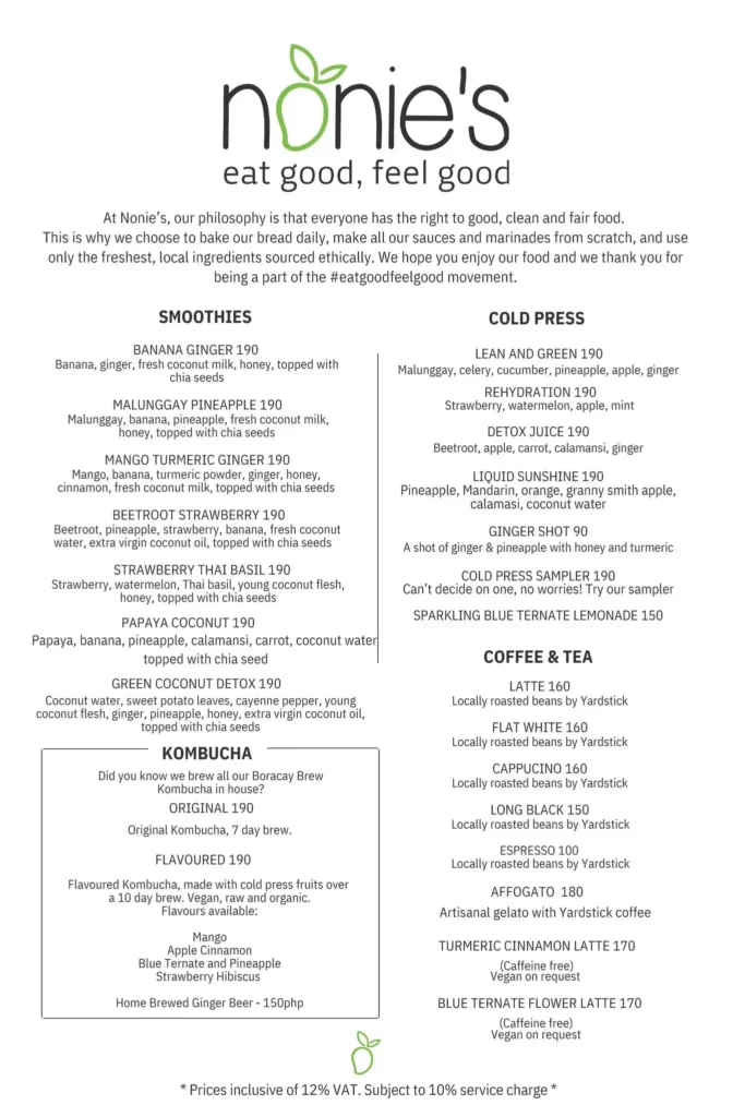 Nonie’s Appetizers Menu with Prices