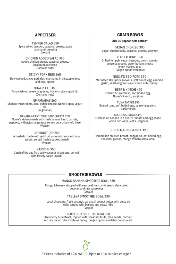 Nonie’s Desserts Menu with Prices