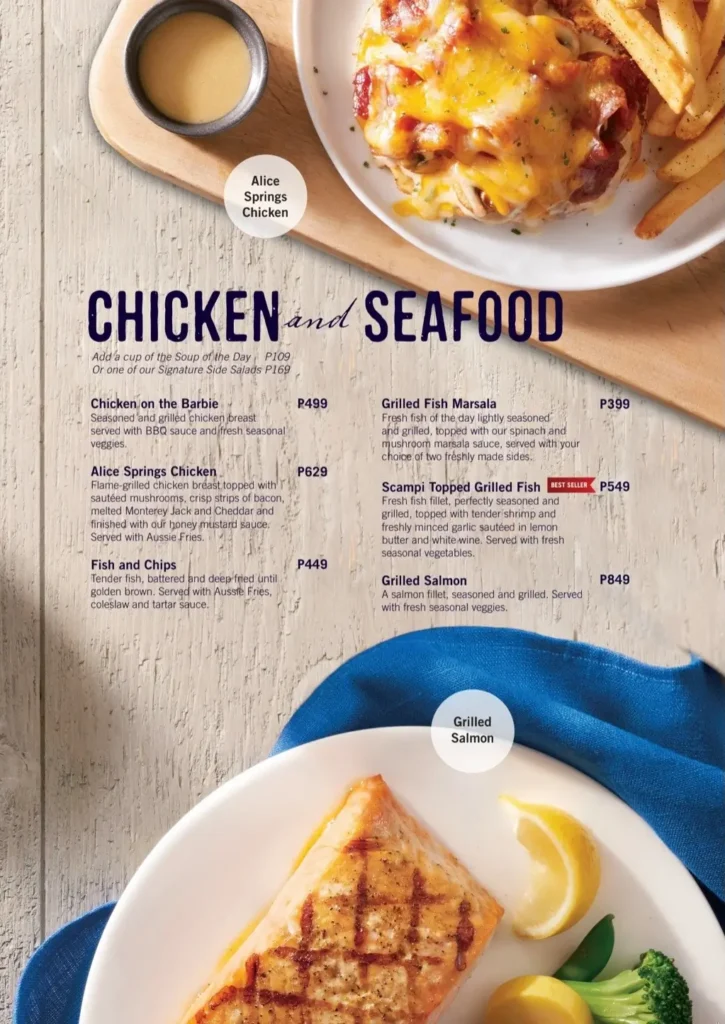 Outback Steakhouse Chicken & Seafoods Menu with Prices