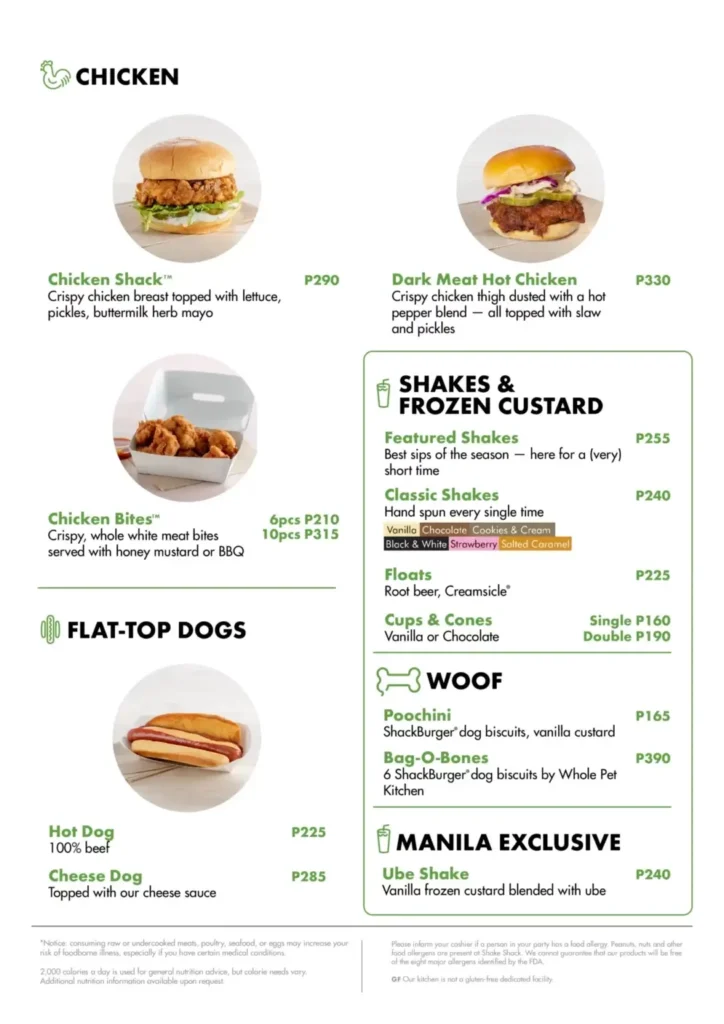 Shake Shack Chicken Menu with Prices