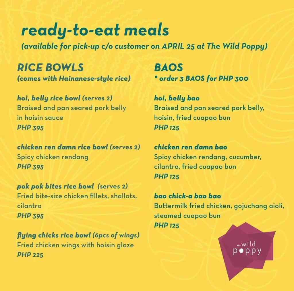 The Wild Poppy Menu with Prices